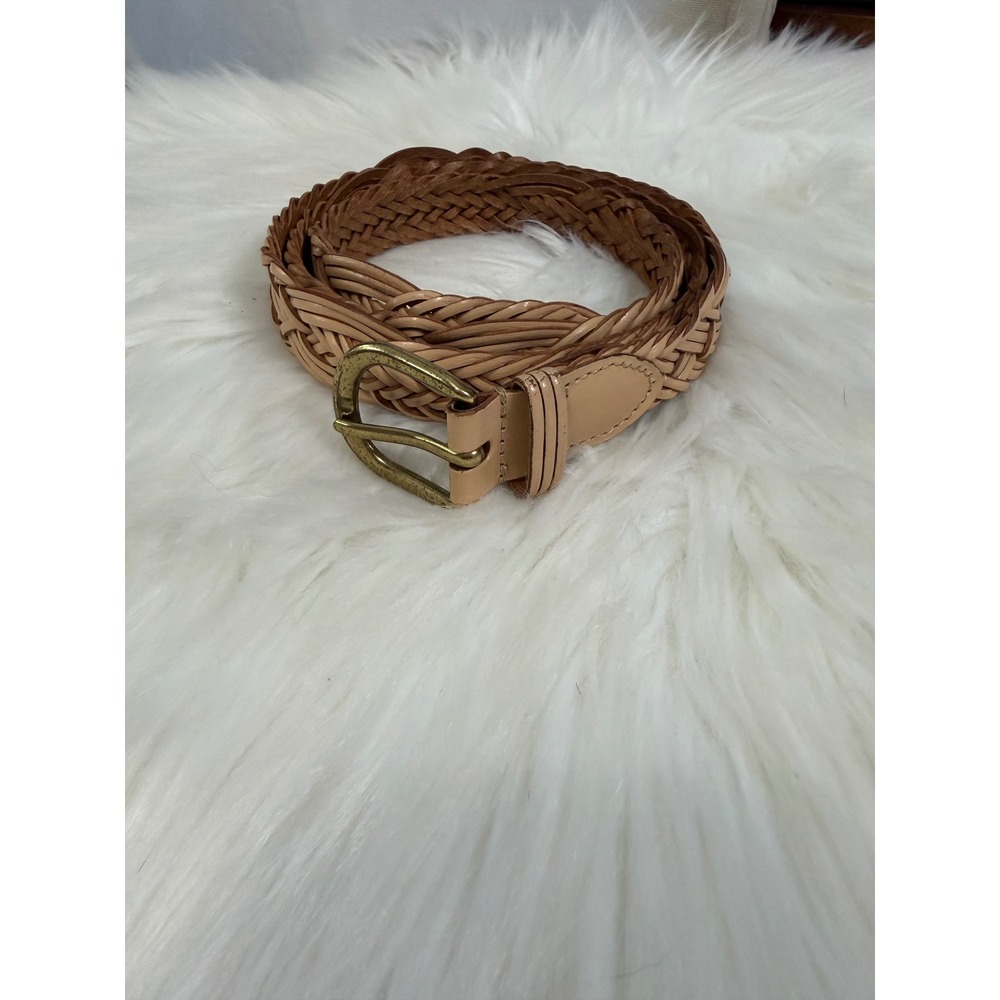 Express -‎ Tan Cream Braided Leather Belt Neutral Minimalist Size M/L